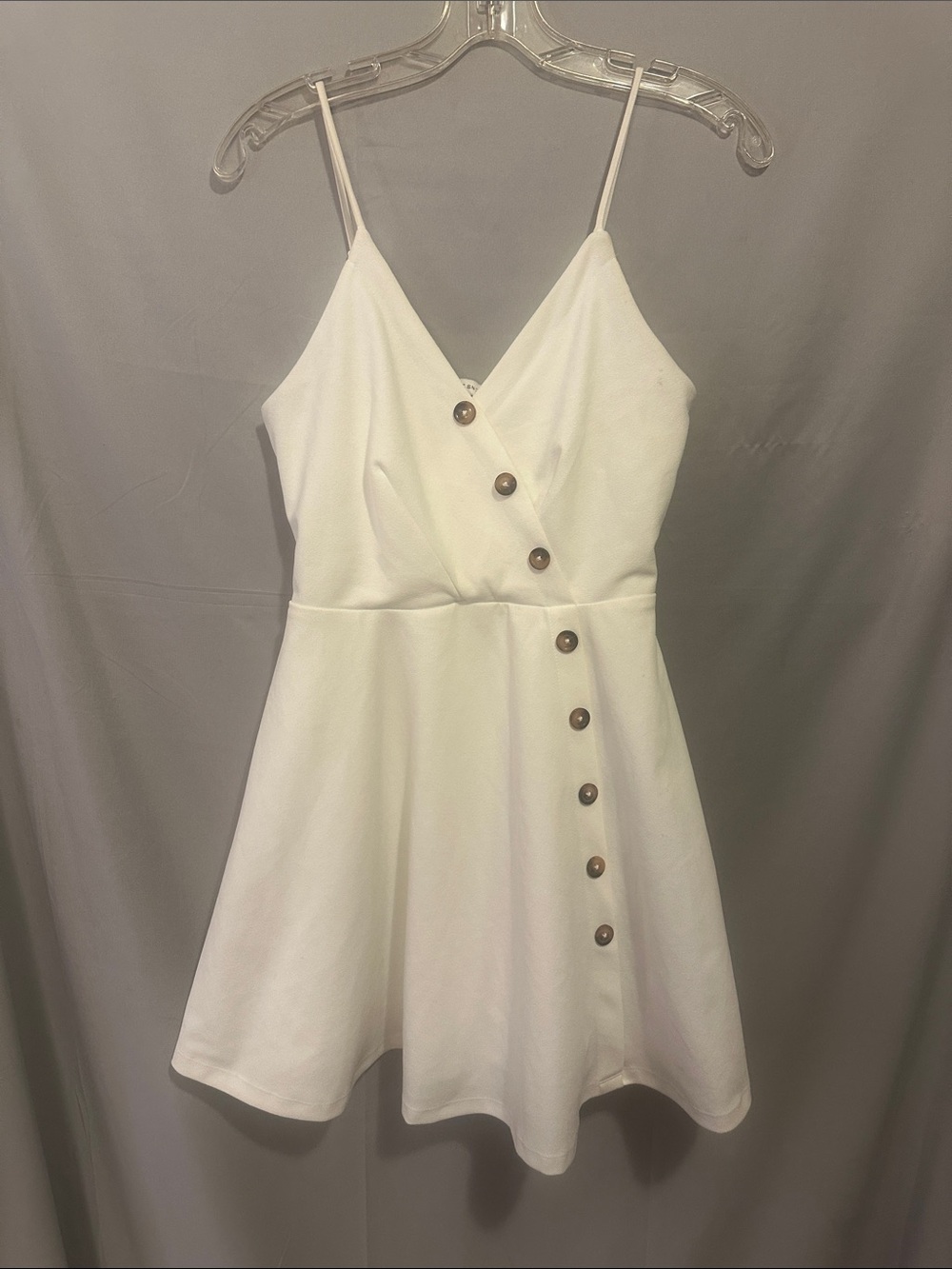 Purple Snow White Button-Accent Spaghetti Strap Mini Dress
